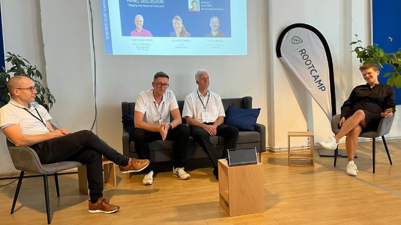 A photo of the livestock panel at the first Demo Day of Batch #3