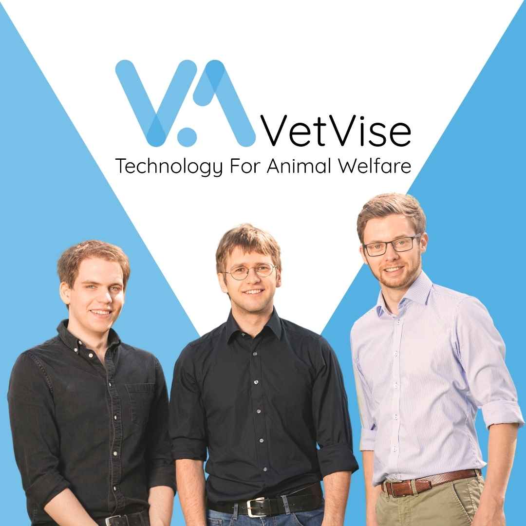 VetVise team picture with the 3 founders and a blue white background