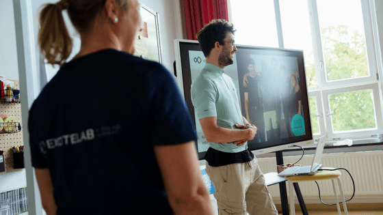 a photo of two persons male and female pitching
