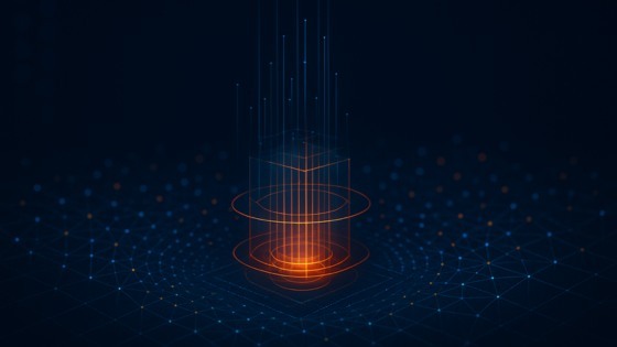 Quantum Technology explained title pic, data points with a dark background